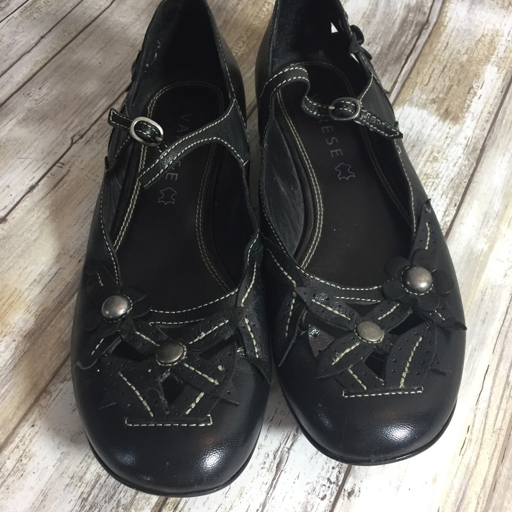 Varese black leather women’s Mary Jane flats
